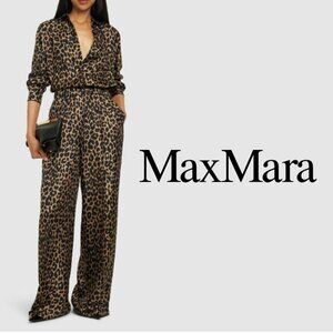 MAXMARA Ghinea Leopard Print Silk Wide Leg Pants 14 NWOT